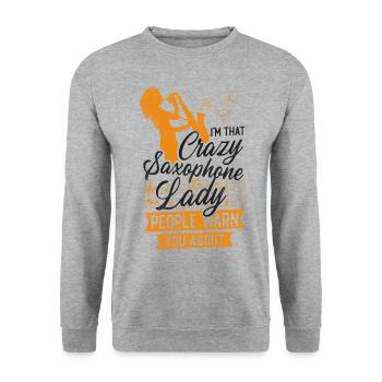 Saxophone I'm That Crazy Saxophone - Unisex Pullover - Weißgrau meliert - Vorne - Alina (178cm) & Michal (187cm)