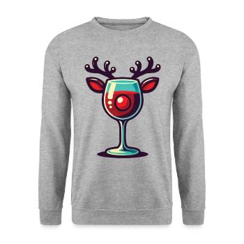 Weihnachtliches Wein mit Rentier Weinglas - Unisex Pullover - Weißgrau meliert - Vorne - Alina (178cm) & Michal (187cm)