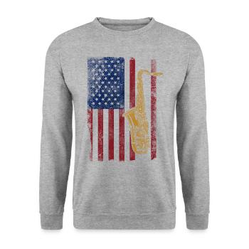 Saxophones American Flag - Unisex Sweatshirt - salt & pepper - Front - Alina (178cm) & Michal (187cm)