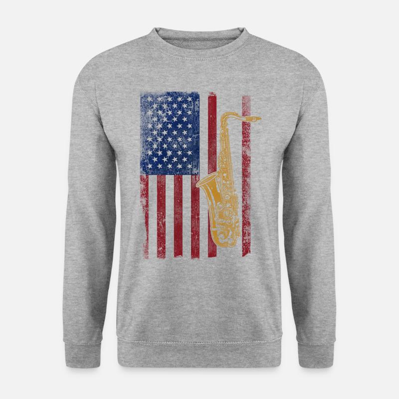 Saxophone American Flag - Unisex Pullover - Weißgrau meliert