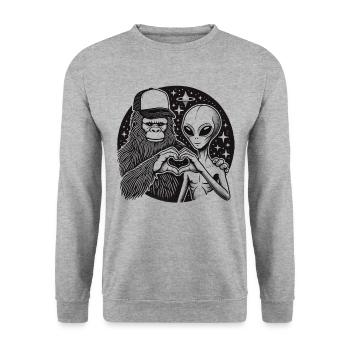 Bigfoot, Extraterrestrial, Heart Hand, Love - Unisex Sweatshirt - salt & pepper - Front - Alina (178cm) & Michal (187cm)