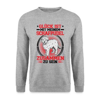 Bei meinem Schafpudel sein Hütepudel - Unisex Pullover - Weißgrau meliert - Vorne - Alina (178cm) & Michal (187cm)