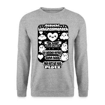 Wanted: Favorite Person – Heart Design - Unisex Sweatshirt - salt & pepper - Front - Alina (178cm) & Michal (187cm)