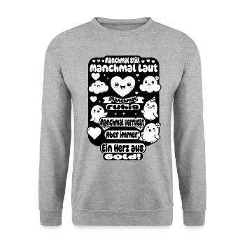 Un cœur d’or – un design polyvalent - Sweat-shirt Unisexe - gris chiné - Devant - Alina (178cm) & Michal (187cm)