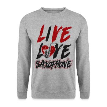 Saxophone Live Love Saxophone - Unisex Pullover - Weißgrau meliert - Vorne - Alina (178cm) & Michal (187cm)