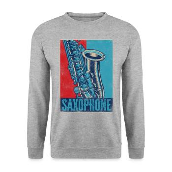 Saxophone Retro Vintage Saxophone - Unisex Pullover - Weißgrau meliert - Vorne - Alina (178cm) & Michal (187cm)