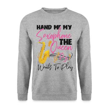 Saxophone Hand Me My Saxophone The - Unisex Pullover - Weißgrau meliert - Vorne - Alina (178cm) & Michal (187cm)
