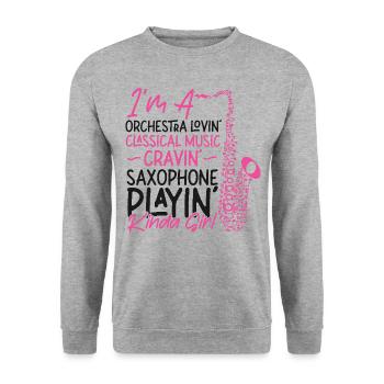 Saxophone I'm A Orchestra Lovin' - Unisex Pullover - Weißgrau meliert - Vorne - Alina (178cm) & Michal (187cm)