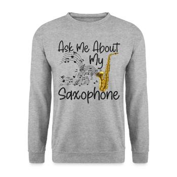 Saxophone Ask Me About My - Unisex Pullover - Weißgrau meliert - Vorne - Alina (178cm) & Michal (187cm)
