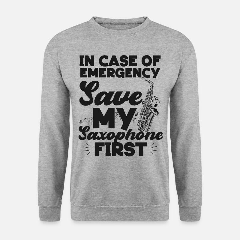 Saxophone In Case Of Emergency - Unisex Pullover - Weißgrau meliert