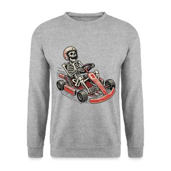 Funny Skeleton Go-Kart Driver Adventure - Unisex Sweatshirt - salt & pepper - Front - Alina (178cm) & Michal (187cm)