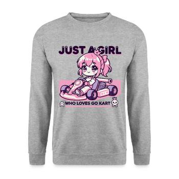 Ein Mädchen Das Go-Kart Liebt Anime Stil - Unisex Pullover - Weißgrau meliert - Vorne - Alina (178cm) & Michal (187cm)