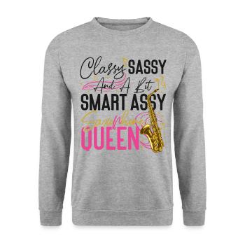 Saxophone Classy Sassy And A Bit - Unisex Pullover - Weißgrau meliert - Vorne - Alina (178cm) & Michal (187cm)