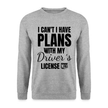 Ich kann nicht Ich habe Pläne mit meinem Führerschein - Unisex Pullover - Weißgrau meliert - Vorne - Alina (178cm) & Michal (187cm)
