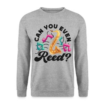 Saxophone Pun Can You Even Reed? - Unisex Pullover - Weißgrau meliert - Vorne - Alina (178cm) & Michal (187cm)