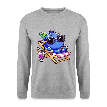 blueberry whisperer, blueberry - Unisex Pullover - Weißgrau meliert - Vorne - Alina (178cm) & Michal (187cm)