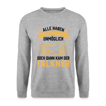 Dann kam der Falkner Beizjagd Falknerei - Unisex Pullover - Weißgrau meliert - Vorne - Alina (178cm) & Michal (187cm)