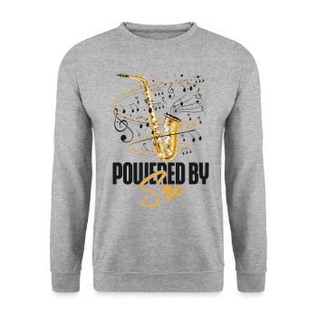 Saxophone Pun Powered By Sax - Unisex Sweatshirt - salt & pepper - Front - Alina (178cm) & Michal (187cm)