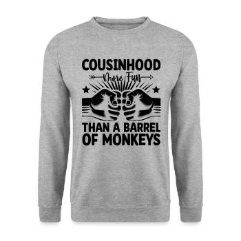 Le cousinage est plus amusant qu’un tonneau de singes - Sweat-shirt Unisexe - gris chiné - Devant - Alina (178cm) & Michal (187cm)