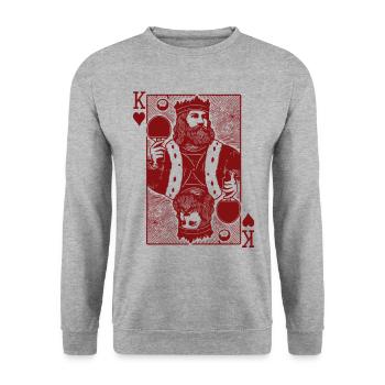 Retro Tischtennis Spielkarte König Vintage Stil - Unisex Pullover - Weißgrau meliert - Vorne - Alina (178cm) & Michal (187cm)