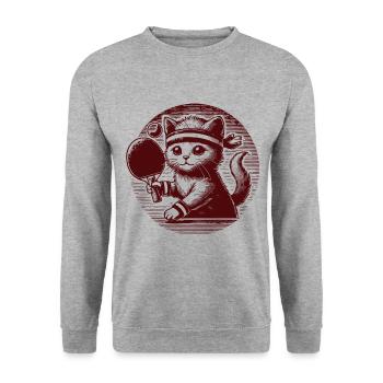 Cute cat playing table tennis in retro style - Unisex Sweatshirt - salt & pepper - Front - Alina (178cm) & Michal (187cm)