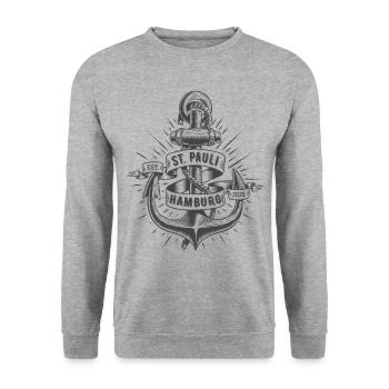 St. Pauli Anker Reeperbahn Kiez - Sweat-shirt Unisexe - gris chiné - Devant - Alina (178cm) & Michal (187cm)