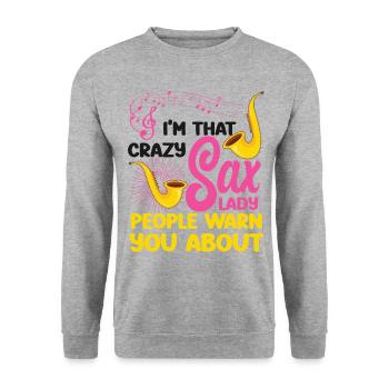 Saxophone Pun I'm That Crazy Sax - Unisex Pullover - Weißgrau meliert - Vorne - Alina (178cm) & Michal (187cm)