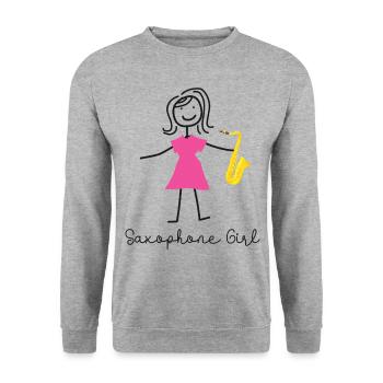 Saxophone Saxophone Girl - Unisex Pullover - Weißgrau meliert - Vorne - Alina (178cm) & Michal (187cm)