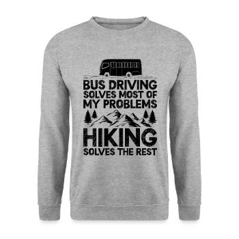 La conduite en bus résout la plupart de mes problèmes de randonnée - Sweat-shirt Unisexe - gris chiné - Devant - Alina (178cm) & Michal (187cm)