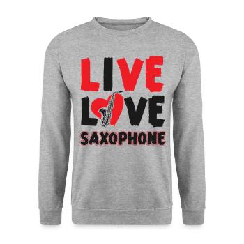 Saxophone Live Love Saxophone - Unisex Pullover - Weißgrau meliert - Vorne - Alina (178cm) & Michal (187cm)