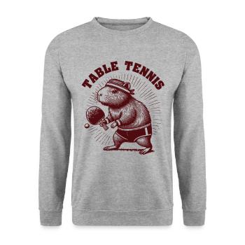 Capybara Joueur de Tennis de Table Vintage Look Rétro - Sweat-shirt Unisexe - gris chiné - Devant - Alina (178cm) & Michal (187cm)