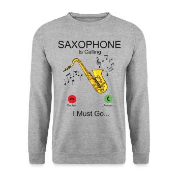 Saxophones Phone Display Saxophones - Unisex Sweatshirt - salt & pepper - Front - Alina (178cm) & Michal (187cm)