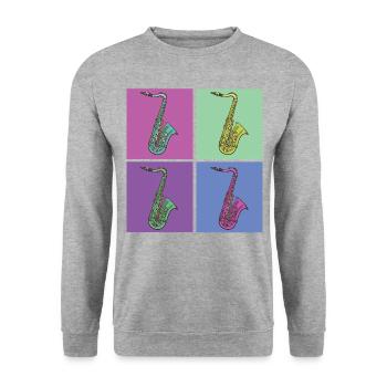 Saxophone Rétro Années 80 Années 90 Vintage - Sweat-shirt Unisexe - gris chiné - Devant - Alina (178cm) & Michal (187cm)