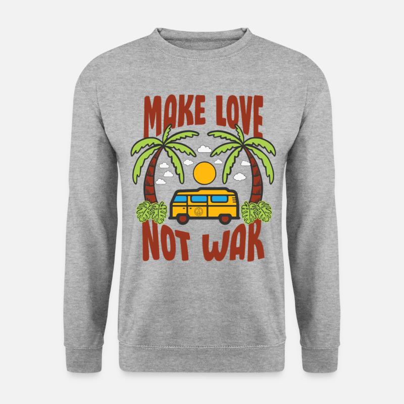 Make Love Not War Flowerpower Hippie - Unisex Pullover - Weißgrau meliert