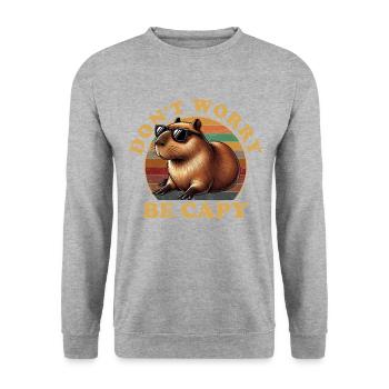 don't worry be capy, capybara - Unisex Pullover - Weißgrau meliert - Vorne - Alina (178cm) & Michal (187cm)