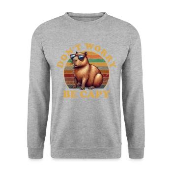 don't worry be capy, capybara - Unisex Pullover - Weißgrau meliert - Vorne - Alina (178cm) & Michal (187cm)