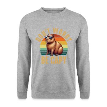 don't worry be capy, capybara - Unisex Pullover - Weißgrau meliert - Vorne - Alina (178cm) & Michal (187cm)