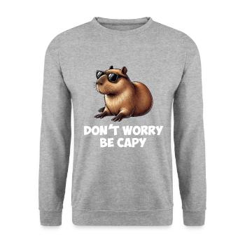don't worry be capy, capybara - Unisex Pullover - Weißgrau meliert - Vorne - Alina (178cm) & Michal (187cm)