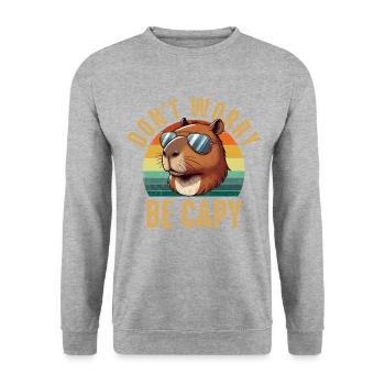 don't worry be capy, capybara - Unisex Pullover - Weißgrau meliert - Vorne - Alina (178cm) & Michal (187cm)