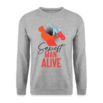 Saxophone Pun Saxiest Man Alive - Unisex Pullover - Weißgrau meliert - Vorne - Alina (178cm) & Michal (187cm)