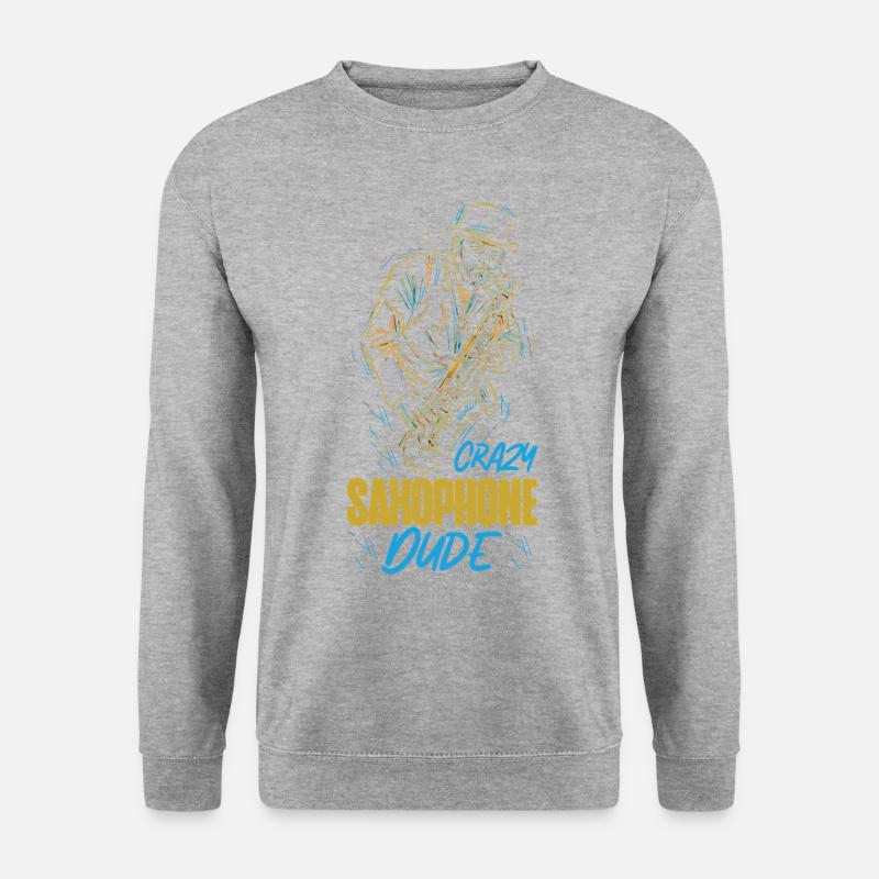 Saxophone Crazy Saxophone Dude - Unisex Pullover - Weißgrau meliert