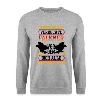 Dieser verrückte Falkner Beizjagd Falknerei - Unisex Pullover - Weißgrau meliert - Vorne - Alina (178cm) & Michal (187cm)