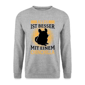 Alles besser mit Chinchilla Nagetier Wollmaus - Unisex Pullover - Weißgrau meliert - Vorne - Alina (178cm) & Michal (187cm)