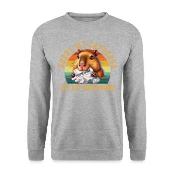 Capybara ate my homework, capybara - Unisex Pullover - Weißgrau meliert - Vorne - Alina (178cm) & Michal (187cm)