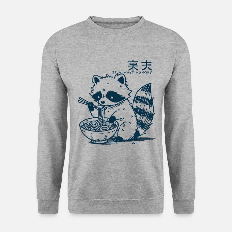 Ramen Nudeln Anime Waschbär Kawaii - Unisex Pullover - Weißgrau meliert