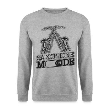 Saxophone Saxophone Mode On - Unisex Pullover - Weißgrau meliert - Vorne - Alina (178cm) & Michal (187cm)