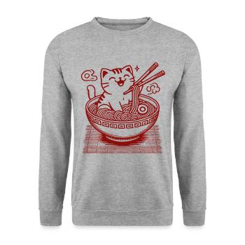 Kawaii Cat With Ramen Noodles Streetwear - Unisex Sweatshirt - salt & pepper - Front - Alina (178cm) & Michal (187cm)