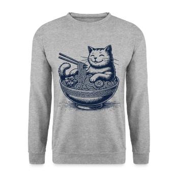 Kawaii Ramen Cat Streetwear Japanese Noodles - Unisex Sweatshirt - salt & pepper - Front - Alina (178cm) & Michal (187cm)