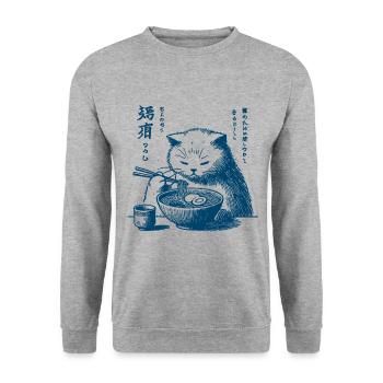 Kawaii Rétro Chats Ramen Ukiyo-E Streetwear - Sweat-shirt Unisexe - gris chiné - Devant - Alina (178cm) & Michal (187cm)