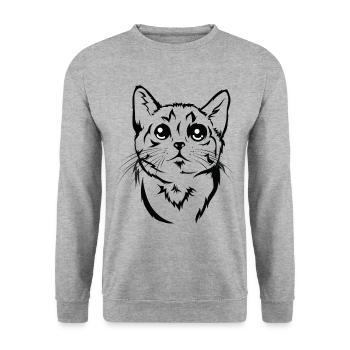 Cute Cat Portrait - Animal Lover Design - Unisex Sweatshirt - salt & pepper - Front - Alina (178cm) & Michal (187cm)
